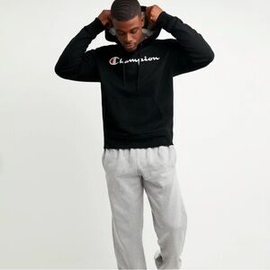 Men’s Champion Powerblend Hoodie Sweatshirt with Script Logo Black Size S